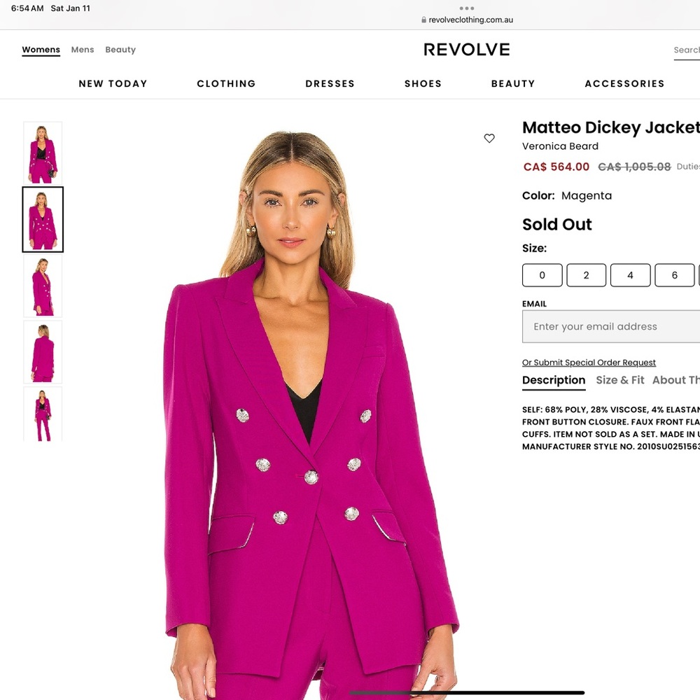 NWOT Veronica Beard Matteo Dickey Jacket in Magenta Pink